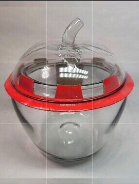 Anchor Hocking Apple Shaped JAR CANISTER Clear Glass with Lid Vintage NOS *READ